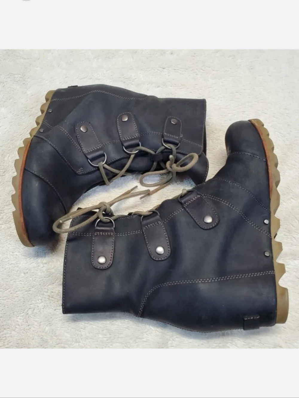 Sorel Black Leather‎ Joan of Arctic Grunge Casual Whimsigoth Wedge Boots 8.5